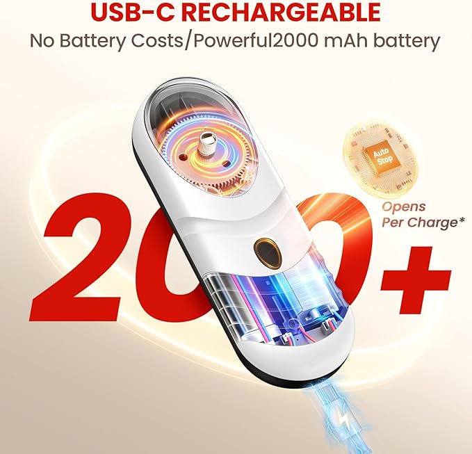 One Touch Electric Can Opener Fits Almost All Can Sizes for Seniors with Arthritis, Rechargeable Smooth Edge Can Opener with Magnetic Cover Catch, Food Safe Kitchen Gadget