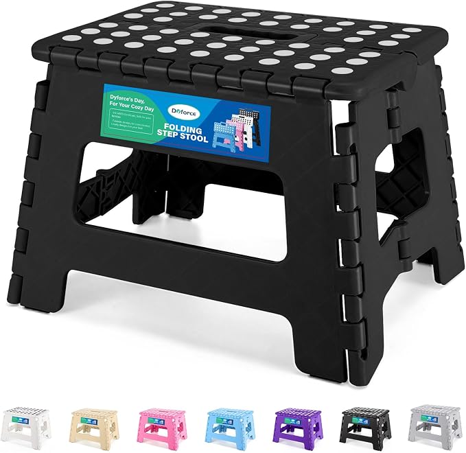 Dyforce 9 Inch Folding Step Stool for Kids and Adults, Collapsible Light-Weight Foot Stools Foldable for Toddler, Kitchen, Bathroom, 300 lb Capacity (Black)