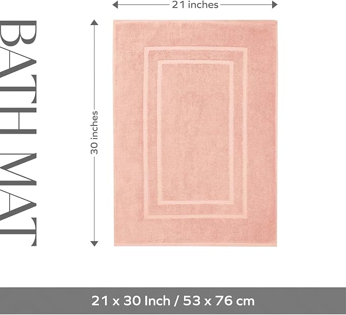 Feather & Stitch 2 Piece Towel Like Bath Mats (30x21 Inch) 100% Cotton Terry Bath Mats, Bathroom Shower Floor Mats [NOT A Bathroom Rug], Soft Absorbent Washable Mats - Pale Peach
