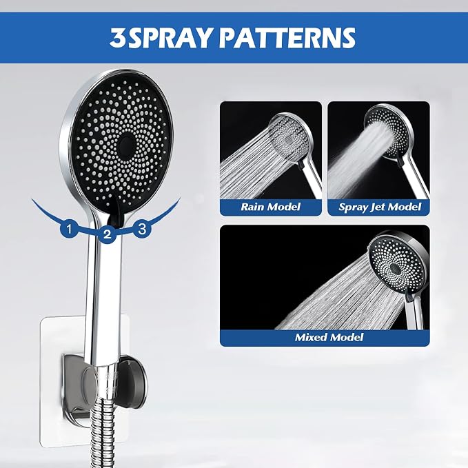 Shower Head,8”Rain Shower Head with Handheld Spray Combo with 11'' Angle Adjustable Extension Arm/Flow Regulator/Shower System,High Pressure Rainfall Shower Head Bathroom,Chrome