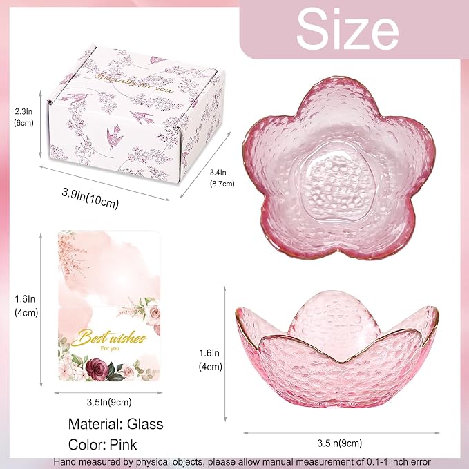 Gifts for Women Pink Flower Ring Dish Glass Jewelry Dish Jewelry Tray Cute Vanity Organizer Room Decor Aesthetic Nightstand Bathroom Decor Trinket Dish Ring Holder Dish Jewellery Tray Valentine's Gift