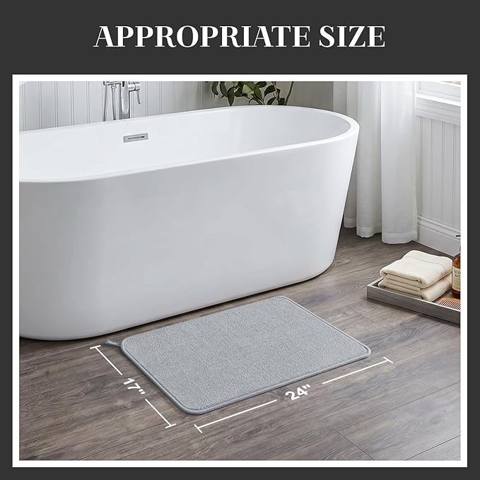 MontVoo Quick Dry Bath Mat, Super Absorbent Bathroom Rug, 3D Honeycomb Mesh Base Non Slip Bath Mats for Bathroom, Machine Washable Low Pile Bath Rug for Bathtub Front, Shower, Sink,Grey 17"x24"