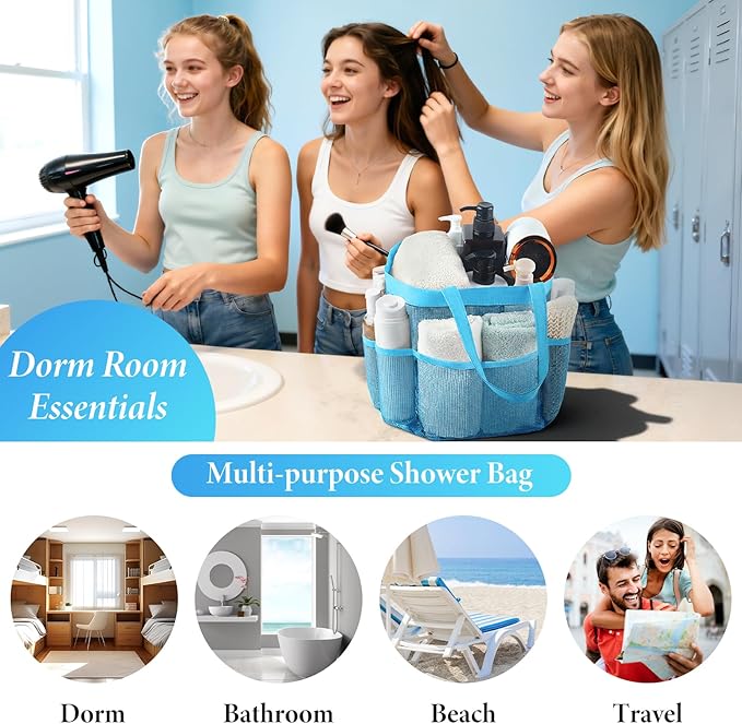 Attmu Mesh Shower Caddy Portable, Quick Dry Hanging Shower Tote Bag for College Dorm Room Essentials, Large Capacity Caddy Dorm for Bathroom Gym Swimming