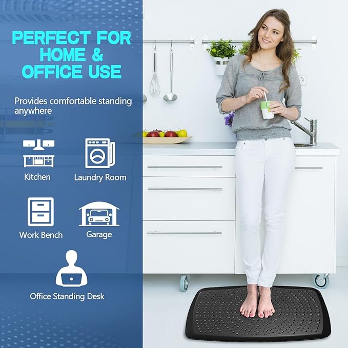 Large Comfort Standing Desk Mat (17"x28") - 3/4 Thick PU Foam Anti Fatigue Foot Massage Mat with Acupressure Points, Non-Slip Waterproof Easy Clean Kitchen Floor Mat for Office Home