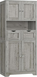 Iwell Tall Storage Cabinet with Adjustable Shelf, Bathroom Cabinet with 2 Drawers, Linen Cabinet for Living Room, Grey