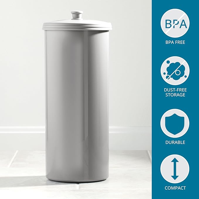 iDesign Freestanding Bathroom Toilet Paper Storage Holder with Lid for 3 Extra Rolls, Silver