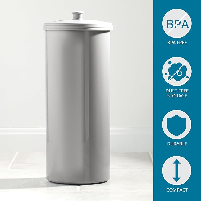 iDesign Freestanding Bathroom Toilet Paper Storage Holder with Lid for 3 Extra Rolls, 2-Pack, Silver