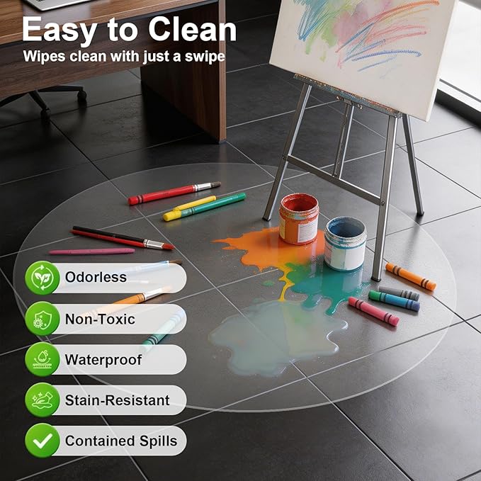 Plastic Chair Mat for Hard Floors, Heavy Duty Anti-Slip Clear Mats Wood/Tile Protector for Rolling Chair, Home & Office Use (48" x 48" Round)