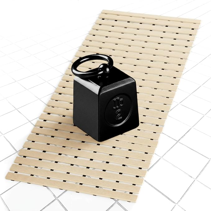 AceOrbit Weighted Non Slip Bath Mat for Textured tub, Heavy Duty Anti Slip Bath Mat for Bathtub and Shower Surfaces, Without Suction Cups for Textured, Reglazed, Refinished Tub(Beige,32 x 17 Inch)