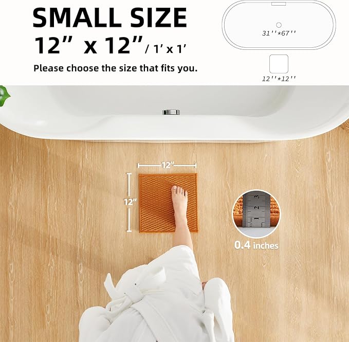 TYUU Small Bathroom Rugs Non Slip Washable Bath Rugs Super Absorbent Bathroom Rug Thin Quick Dry Low Pile Bath Mats, Orange 12"x12"