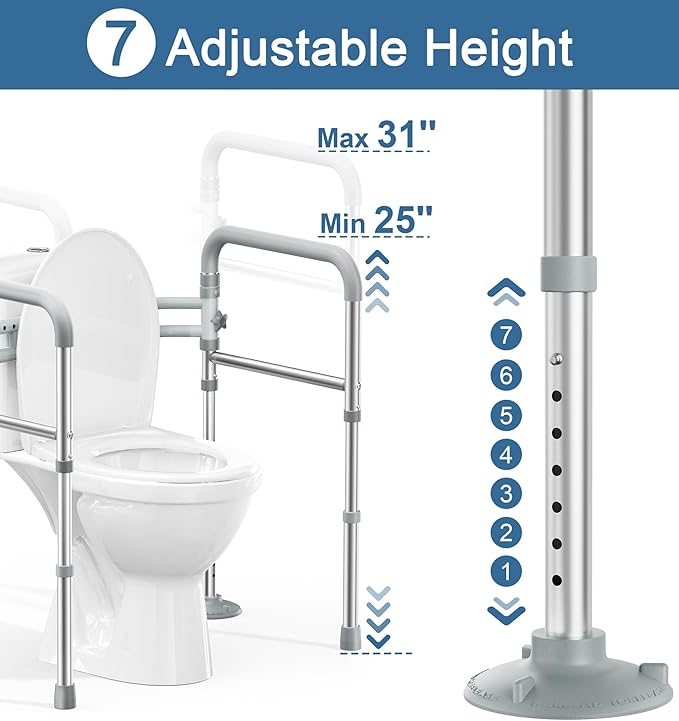 HOMLAND Toilet Safety Rails for Seniors, Adjustable Height & Width 350lb Toilet Handles for Elderly and Disabled, Foldable Toilet Safety Frame, Fit Any Toilet