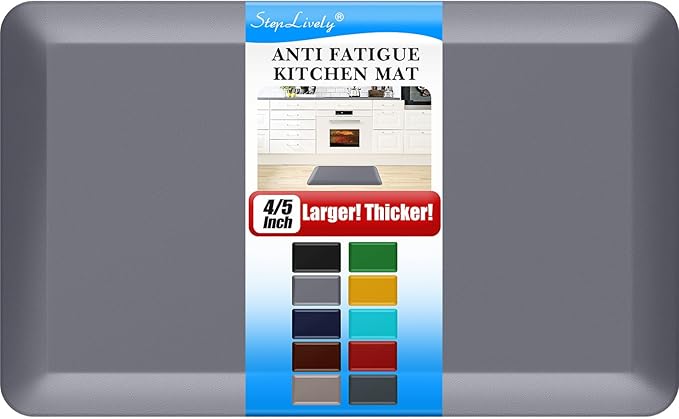 4/5 Inch Thick Kitchen Mat - Cushioned Anti Fatigue Mats for Kitchen Floor - Easy to Clean, Waterproof, Non-Slip Kitchen Rug for Sink, Office, Kitchen (17''x24'' Grey)