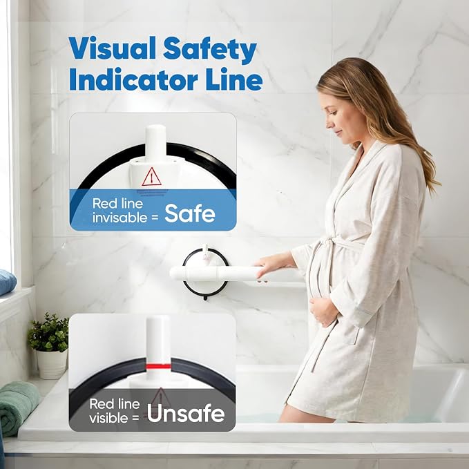 Suction Grab Bars for Shower, 14.4 Inch 350 LBS Weight Support Shower Handles with Safety Indicator, 2 Pack Grab Bars for Seniors and Elderly, No Drilling Removable Bathtub Grip, White