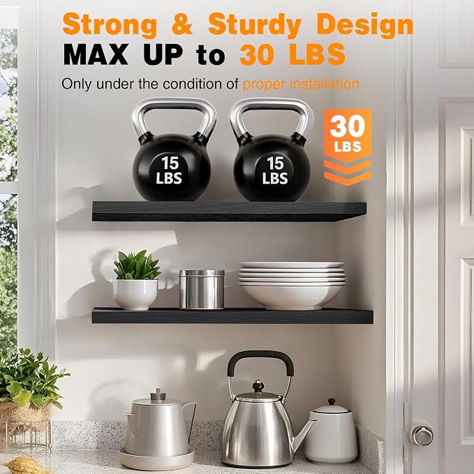BAYKA Floating Shelves Set of 2, 47.2 inches Long Heavy Duty Wall Mounted Rustic Wood Shelves for Bathroom, Bedroom, Living Room, Kitchen, Office, Hanging Shelf for Books/Storage/Decor, Black