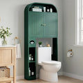 LEVNARY 31" Wide Over the Toilet Storage with Toilet Paper Holder, Arched Bathroom Organizer with Fluted Doors, 4-Tier Space Saving Freestanding Cabinet with Adjustable Shelves (Green)