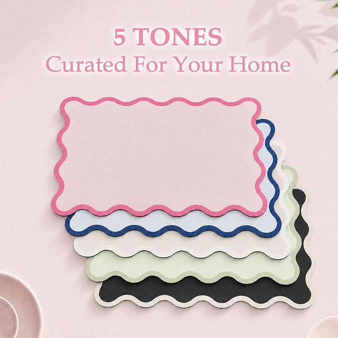Scalloped Dish Drying Mat for Kitchen Counter, Absorbent Easy Clean Non-slip Coffee Bar Station Accessories, Trendy Cute Aesthetic Modern Drainer Kitchen Drying Mat, Pink 12" x 19"
