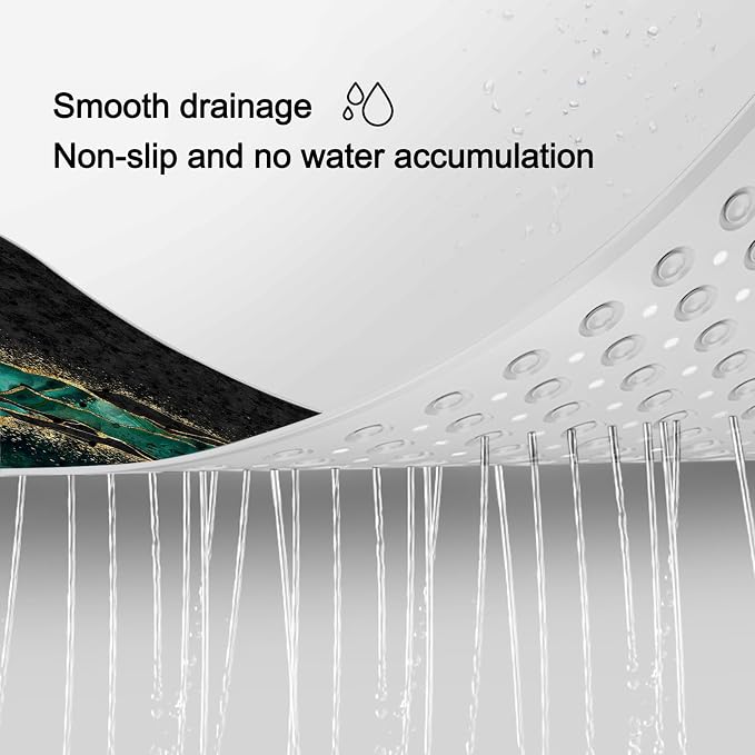 LNOND Marble Bath Tub Mat Non Slip, Extra Long 40 X 16 Inch Anti Slip Mat for Bathtub, Green Gold Marble Shower Mat with Drain Holes and Suction Cups, Machine Washable