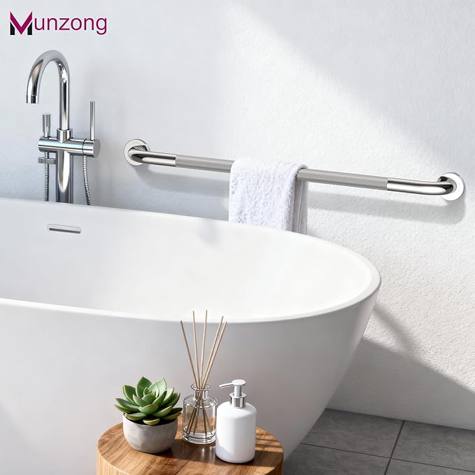 3 Pack Shower Grab Bar for Commercial, Munzong 18" 36" 42" Chrome Bathroom Grab Bar Bundle, 1.25" Diameter Anti Slip Handicap Balance Bar,Safety Hand Rail for Elderly Injury Senior Bath Handle