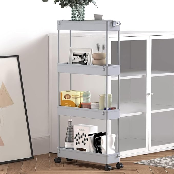 SPACELEAD 2-piece Set Slim Storage Cart 3 Tier,Bathroom Organizer Rolling Utility,Mobile Shelving Unit Slide Out for Office, Kitchen, Laundry Room & Narrow Places