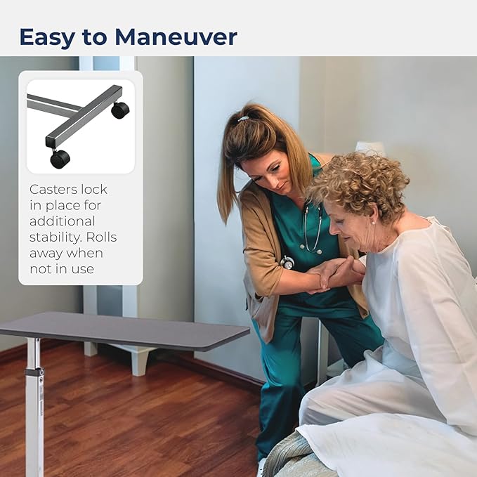 Drive Medical 13003 Non Tilt Top Overbed Table with Wheels, Chrome