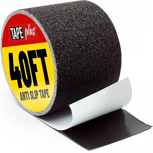 TapePlus Grip Tape for Stairs - 4 in x 40 ft, Black - 80-Grit Waterproof Traction Tape for Indoor & Outdoor Steps - Tread & Traction Strips for Steps