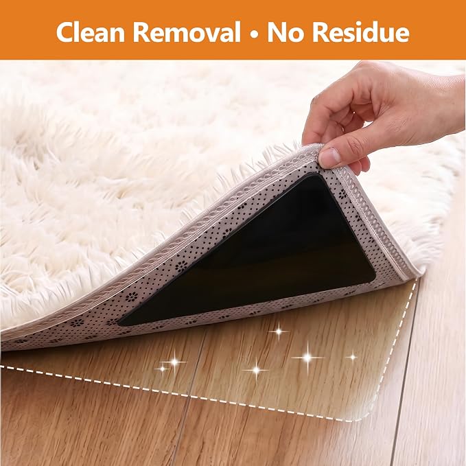 12 Pcs Rug Tape,Anti Slip Rug Pads Grippers for Hardwood Floors and Tiles,with Strong Adhesive Grid Backing -No Residue,Reusable Carpet Tape, Double-Sided Adhesive Rug Stickers