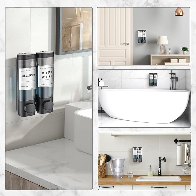 Shampoo and Conditioner Dispenser,Shower Dispenser 2 Chamber No Drill Wall-Mounted Shampoo Dispenser for Shower Wall Mounted Shower Dispenser for Bathroom Hotel,Matte Black1