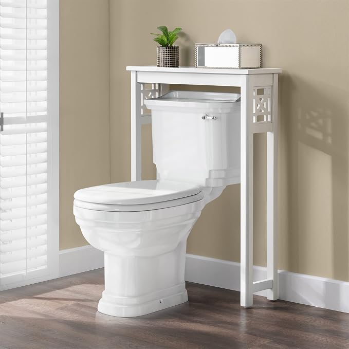 Derby Over-the-Toilet Storage Shelf – 37" Tall Bathroom Space Saver with Fixed Shelf & Open Gridwork Design – Modern Freestanding Organizer for Toiletries & Towels by Alaterre Furniture (White)