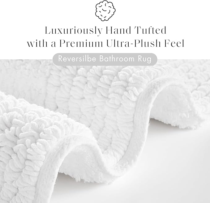 Madison Park Splendor Reversible 100% Cotton Tufted Bathroom Rug-3000 GSM Hotel Quality Luxurious Plush Medium Pile Bath Mat Absorbent, Quick Dry, Shower Room Décor, 17x24 White