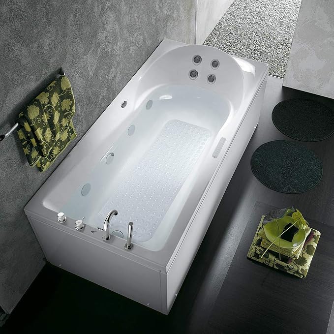 Bathtub and Shower Mats, Extra Long Non-Slip Bath Tub Mat 39 x 16 Inch, Machine Washable Bathmat with Suction Cups & Drain Holes for Bathroom Floor, Clear