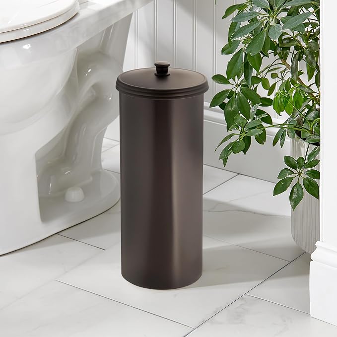 iDesign Freestanding Bathroom Toilet Paper Storage Holder with Lid for 3 Extra Rolls, Bronze