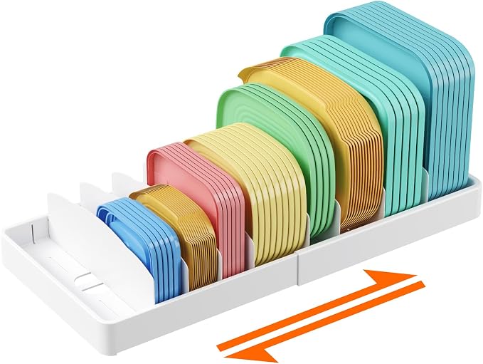 Lifewit Kitchen Cabinet Organizer for Food Contanier Lid, Expandable Lid Holder with 8 Adjustable Dividers & 9 Sections for Pantry Organizers and Storage, Home Organization, Extra Large, 13"-24"