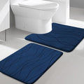 YIHOUSE Memory Foam Bathroom Rug Sets, Navy Blue, 2 Piece-U Shape Small Mat | Ultra Soft, Absorbent, Non-Slip, Machine Washable