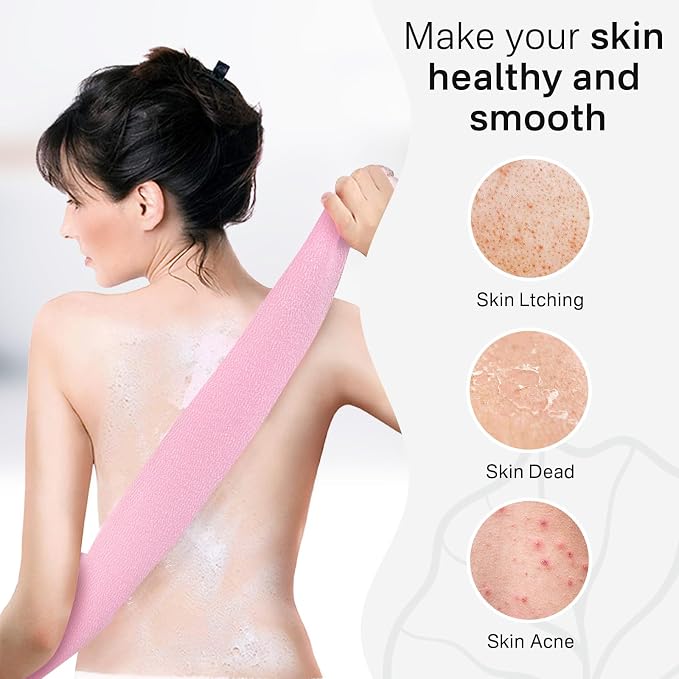 Yiclick Exfoliating Body Scrubber, Back Scrubber for Shower Bath, Japanese Scrub Wash Cloth, Exfoliating Washcloth Towel for Men Women, Body Exfoliator Loofah Luffa Sponge Net Rag Back Washer (Pink)