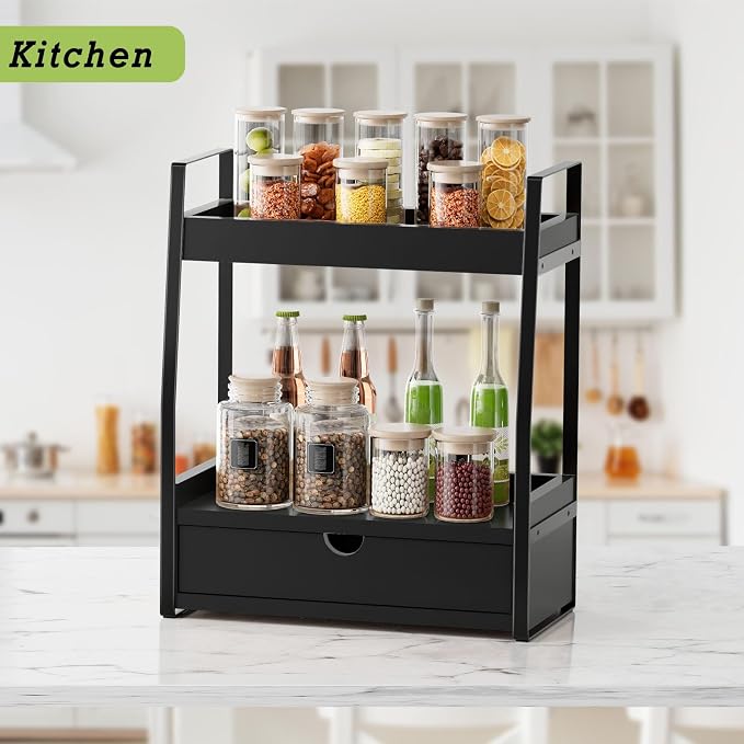 Boulphia 2-Tier Bathroom Organizer Countertop, Bathroom Sink Organizer Countertop, Vanity, Counter Shelf, Black