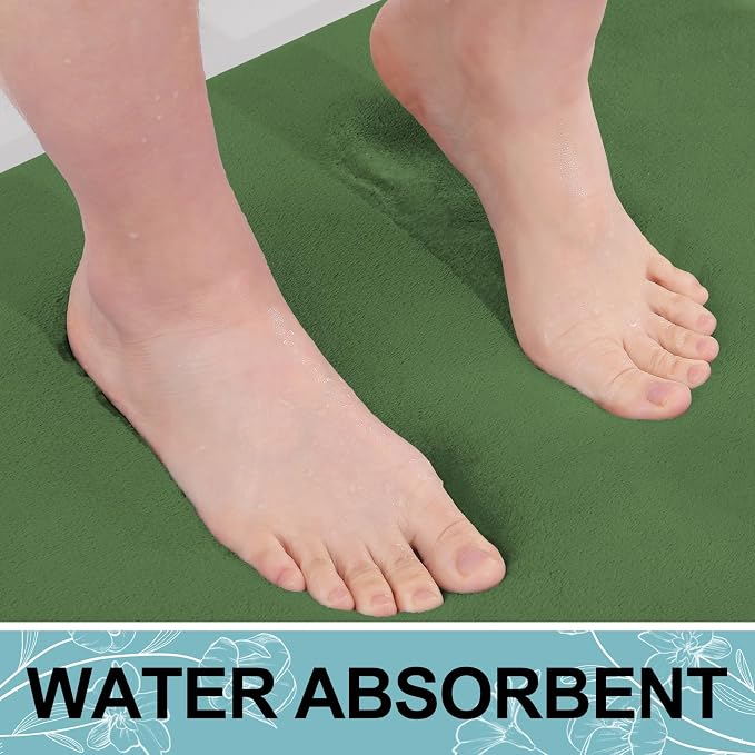 Smiry Memory Foam Bath Mat 30x20, Extra Soft and Absorbent Bathroom Mats, Non Slip Washable Carpet for Floor, Shower and Tub, Olive Green