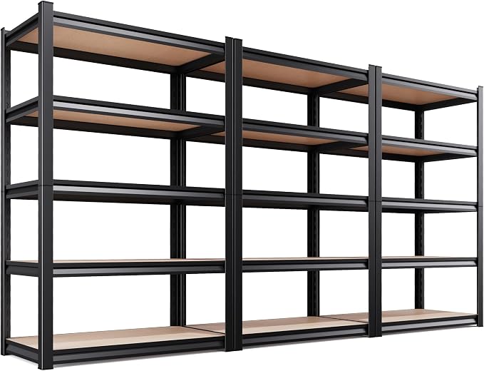 3-Pack Garage Shelving for Large Storage & Whole Home Organization, 78" H x 46" W x 20" D 5-Tier Adjustable Metal Storage Rack for Tools, Storage Bins, Bulk Items, Garage, Pantry & Workshop