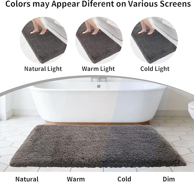 Disolla Bathrom Runner Rug 24x59 - Large Soft Plush Bath Mat, Thick Long Non-Slip Shaggy Floor Mat, Ultra-Absorbent for Master Bathroom Bedroom, Dark Grey
