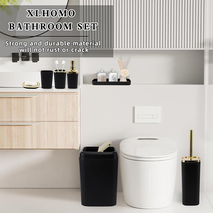 XLHOMO Bathroom Accessories Set - 26PCS Black Bathroom Set, Bathroom Accessory Set with Shower Curtain and Rugs and Bathtub Mats for Home