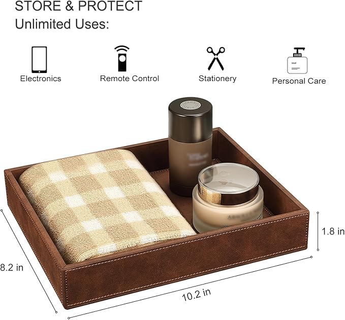 SITHON Valet Tray Desk Organizer, PU Leather Catchall Bedside Vanity Tray Nightstand Caddy Coin Box Key Jewelry Storage Organizer, Graduation, Brown