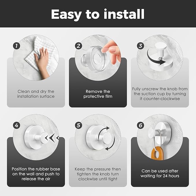 Shower Hooks for Inside Shower,Suction Cup Hooks for Glass Window,Removable Towel Hooks for Bathrooms,6 Packs(White)