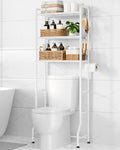 Kitsure Over Toilet Storage Rack - Metal Over Toilet Bathroom Organizer Shelf, Over the Toilet Storage Cabinet with Paper Holder and Hooks, Bathroom Cabinet for Laundry, White, 3 Tiers (63.2" H)