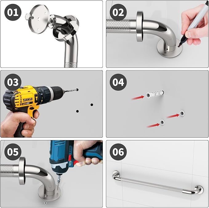 2 Pack 32 Inch Anti Slip Shower Grab Bar Handles, ZUEXT Chrome Stainless Steel Knurled Bathroom Balance Bar, Safety Hand Rail Support,Handicap Elderly Injury Senior Assist Bath Handle(1.25" Diameter)