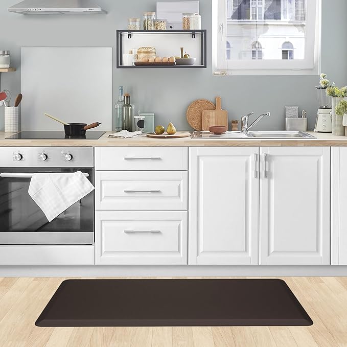 KitchenClouds Kitchen Mat Cushioned Anti Fatigue Kitchen Rug 17.3"x39" Water Resistant Non Slip Kitchen Rugs and Mats Standing Desk Mat Comfort Floor Mats for Kitchen House Sink Office (Chocolate)