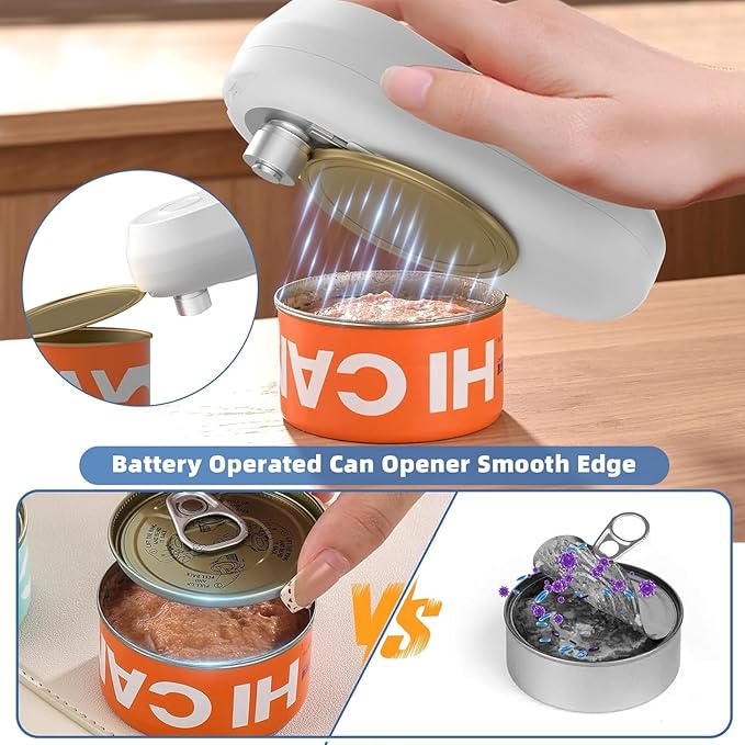 Auto Electric Can Opener, Rechargeable Can Openers for Seniors & Arthritis, One-Touch Automatic Can Opener, Hands-Free, Smooth Edge, Compact, Cordless, Food-Safe Kitchen Gadgets,White