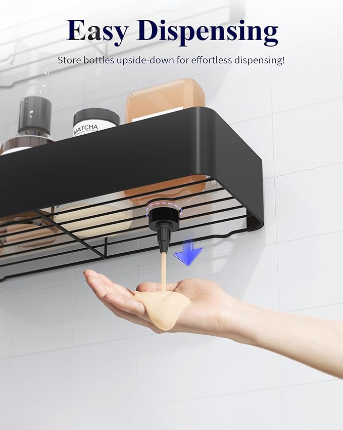 Kitsure Shower Caddy - 2 Pack Adhesive Shower Organizer, Rustproof Metal Shelves, No-Drill Bathroom Organizers and Storage, Black, X-Large
