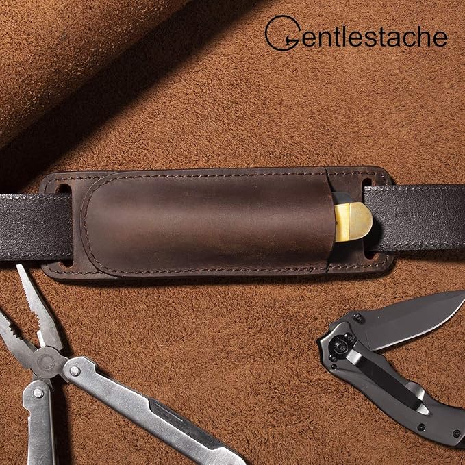 Gentlestache Leather Knife Sheaths for Belt, Knife Holster, Pocket Knife Sheath, EDC Leather Sheath for Folding Knife Carrier