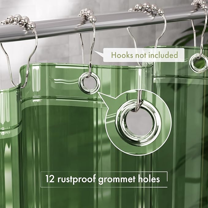 AmazerBath Extra Long Shower Curtain Liner 72x84, Clear Green Shower Liner 84 Inches Long, Plastic Shower Curtain Liners, Cute Tall Shower Liner, PEVA Bathroom Shower Curtain Liners & 3 Magnets