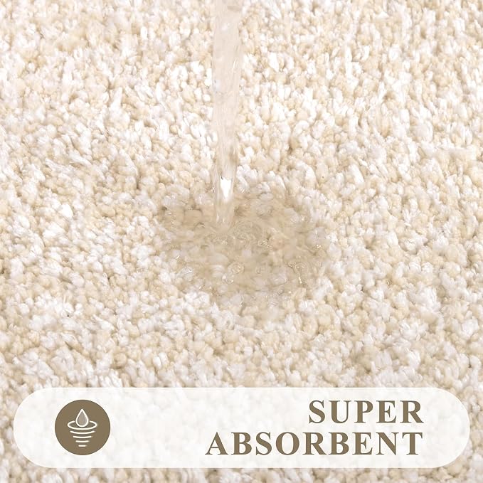Pauwer Bathroom Rugs Sets 3 Piece Bathroom Shower Rugs with U-Shaped Contour Toilet Mat Absorbent Microfiber Plush Bath Mats Non Slip Bath Rugs Machine Washable Shaggy Bath Floor Mats, Light Beige