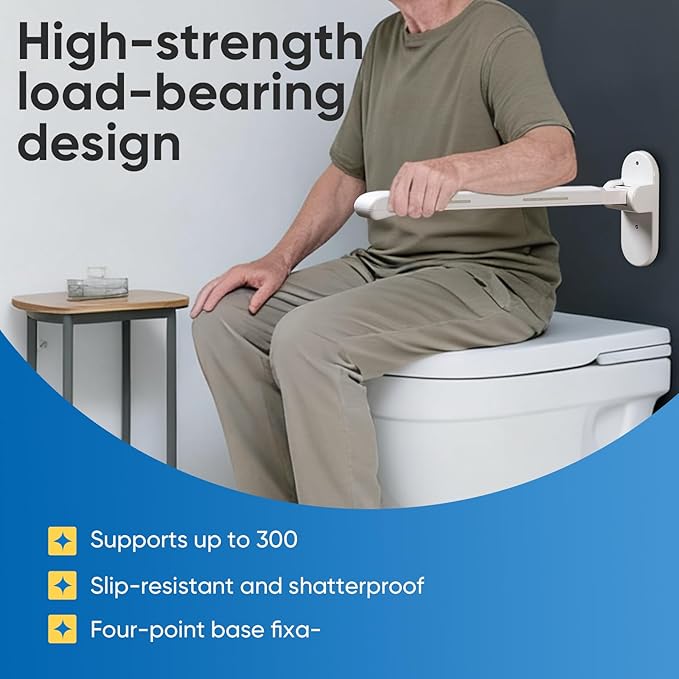 26.8 INCH Flip-Up Toilet Grab Bar, Wall-Mounted Safety Rail for Bathroom, Night Glow Strips on Both Sides, Folding Handrail for Elderly & Disabled